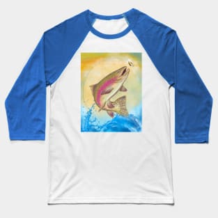 End Of The Line // Rainbow Trout Jumping Out Of Splashing Water // With Lure at Sunset // Fish On! Baseball T-Shirt